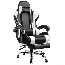 GTPlayer Gaming Chair Bureaustoel met Massage Voetsteun Comfortabele Rugleuning Hoofdsteun Ergonomisch Ontwerp Kunstleer Wit 51 x 52 x 135 cm Het zitkussen is zacht en comfortabel zeer ademend en de rugleuning is in hoogte verstelbaar