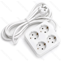 Aigostar Power strip with cord/German 4 way/3G1.5Mm2/3m/Square/White/PP