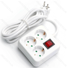 Aigostar stekkerdoos met snoer/Duitse 3 voudige/3G1,5 mm²/3 m/met schakelaar/vierkant/wit/polypropyleen