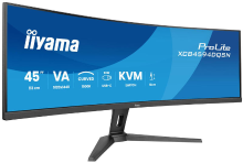 Iiyama G MASTER 45'' Dual QHD VA paneel met KVM switch, USB C dock en RJ45 (LAN) en in hoogte verstelbare standaard
