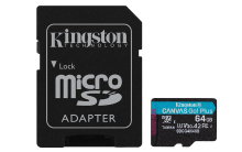 Kingston Technology 64 GB microSDXC Canvas Go Plus Gen4 200 MB/s A2 U3 V30 kaart en adapter