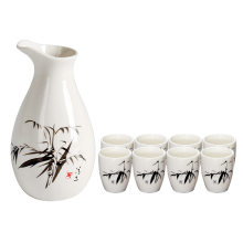 BJ bekerset voor Chinese sterke drank met wijndispenser, keramische borrelbekers, kleine wittewijnbekers, 9 delige set HJ 09, sakebekers [9 delige set]