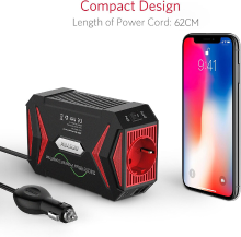 BESTEK 300W Omvormer 12V naar 230V voor Back to School, zuivere sinusgolf, TÜV gecertificeerd met 2 USB poorten (4,8 A totaal) & sigarettenaansteker stekker (Rood)