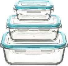 5Five Set van rechthoekige glazen opbergcontainers   3 stuks, Transparant