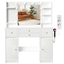 GTIMEX kaptafel met LED verlichting, uitgerust met een grote HD spiegel (met stopcontact en USB poort, 10 open opbergvakken, 4 lades, 2 kasten, 5 sieradenhaken, 10 LED lampen, 3 lichtkleuren), afmetingen: 108 × 40 × 144 cm. Stille rails, anti kantelconstr