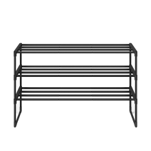 JOYFURNOS Zwart 3 laags metalen schoenenrek – Smal & stapelbaar, 30 x 92 x 55 cm, Voor 16–20 paar – Ruimtebesparende organizer voor hal, kast of woonkamer