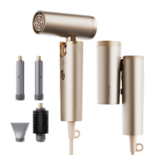 [Summer Deals   Gratis Next Day Delivery] Uniorange H16 Draagbare Opvouwbare Hogesnelheids Haardroger, 110K Motorsnelheid, 1 Miljard+ Ion Shield Technologie, Inclusief 4 Styling Mondstukken, Goud