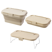 JORDAN&JUDY opvouwbare draagbare opbergmand, deksel fungeert als mini tafel, khaki, 47 x 28,5 x 23,5 cm