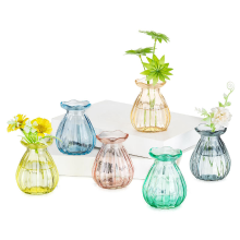Yuejia 6 stuks 8,5 cm kleine glazen vaas voor tafeldecoraties: prachtige glazen vazen voor thuis, woonkamer en eettafels, bruiloften en feestjes   gekleurde vazen voor bloemen, planten en boeketten