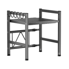 Maxcook Koolstofstalen uitbreidbaar magnetronrek met 2 niveaus gunmetal grijs aanrechtstandaard (39 62) × 47 × 33 cm (met 5 haken)