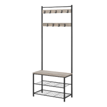 JOYFURNOS Ochama Kapstok, Halboom met Schoenopbergbank, 32 x 70 x 177 cm, Industrieel, Greige en Zwart
