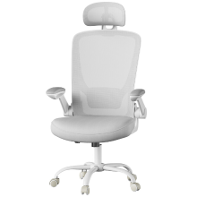 JOYFURNOS  Bureaustoel van Mesh voor Thuiswerk, Ergonomische Draaistoel met Lenden  en Hoofdsteun, Opklapbare Armleuningen, Kantelfunctie, Grijs