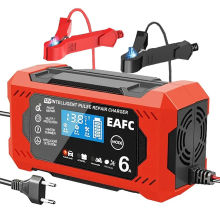EAFC 12 V 6 A autobatterijlader, intelligent digitaal acculaadapparaat voor loodzuuraccu's met slimme reparatie voor auto, motorfiets en SVU