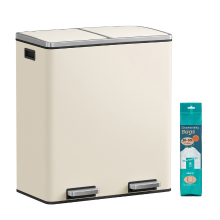 JOYFURNOS  Dubbele Prullenbak met Pedaal, 2 Uitneembare Emmers, Softclose Deksel, voor Keuken, Handvatten, Crème