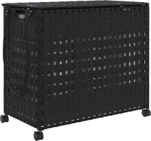 VidaXL rotan wasmand op wielen   zwart, 66 x 35 x 60 cm