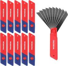 WORKPRO snijmesjes 18 mm, verpakking van 100 stuks, professionele geharde SK5 ultrascherpe reservemesjes, geschikt voor tapijtmessen en hobbymessen, inclusief 10 afzonderlijke verpakkingen