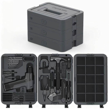 BLACK ZERO BLACKZERO Draadloze Boormachine Set, Premium 3 Laags Gereedschapskist met Boor & Handgereedschap, All in One Professionele Hardware Kit voor Huis & DIY