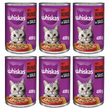 Whiskas Volwassen Nat Kattenvoer Rundvlees in Saus 6x400 g