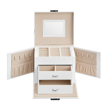 JOYFURNOS Reisjuwelenkoffer met Spiegel, 2 Lades, Afsluitbaar, Cadeau idee, Wit