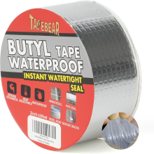 TAPEBEAR butylrubbertape, waterdichte afdichtingstape, 50 mm x 5 m, geüpgradede folietape, robuust voor camperreparatie, schaduwdoek, ramen, glas en EPDM daklekreparatie, boot  en leidingafdichting, zilver