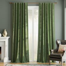 PONY DANCE Gestreepte en Gebloemde Fluwelen Gordijnen met Lussen, Luxe Klassieke Verduisterende en Thermisch Geïsoleerde Gordijnen voor Woonkamer en Slaapkamer, 2 Panelen, B127 x L245 cm, Groen