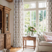 PONY DANCE Bloemen Linnen Gordijnen Roze Patroon Bedrukt voor Meisjeskamer Babykamer, Boho Landelijk Huisstijl Lichtdoorlatende Raamgordijnen Aesthetisch Privacy 2 Panelen, B132 x L220 cm