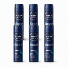 NIVEA MEN Deep Black Carbon Beat Deodorant Spray   72 uur bescherming – Geur met houtachtige tonen   Met zwarte koolstof   Antibacterieel   150 ml (6 pack)