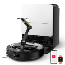 Roborock Saros Z70 robotstofzuiger met dweilfunctie, OmniGrip arm, AI ondersteund, 22.000 Pa zuigkracht, 7,98 cm ultradun, FlexiArm opschuifarm, AdaptiLift chassis, dweil wassen en drogen met heet water (Zilver)