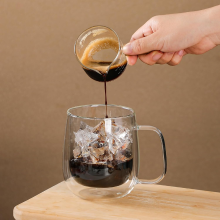 MEOKY set van 2 dubbelwandige glazen bekers met handvat, geïsoleerde koffiebekers voor hete en koude dranken, 350 ml, transparant