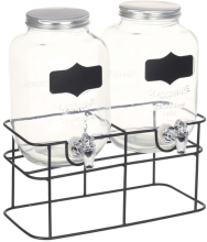 VidaXL Glazen drankdispenser set met standaard   2 stuks, 4 L, Transparant