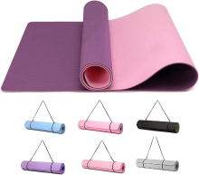 Narwhal TPE Yogamat 183 x 61 x 0,6 cm Antislip trainingsmat met draagriem, 6 mm dikte Hoge dichtheid fitnessmat voor pilates training in de sportschool voor vrouwen mannen (Paars/roze)