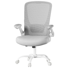 JOYFURNOS mesh bureaustoel, ergonomische draaistoel, opvouwbare armleuningen, lichtgrijs