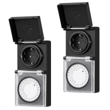 Dewenwils mechanische analogene tijdschakelaar voor buiten, IP44 waterdicht, 15 min. Interval, met kinderbeveiliging en beschermkapje, 16 A/3680 W, set van 2