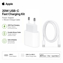 Apple 20 W USB C snellaadkit   Voedingsadapter + USB C geweven oplaadkabel   Wit
