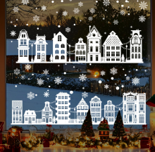 Ju7cer 9 dubbelzijdige kerst raamdecoratie, herbruikbare PVC elektrostatische sneeuwvlok raamdecoratie sticker, wit sneeuwvlok huispatroon