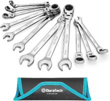 DURATECH 12 delig flexkop ratelsleutelset 8 19 mm, combinatiesleutelset met 72 tandig ratelmechanisme, chrom vanadiumstaal, metrisch, met opbergzakje