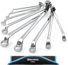 DURATECH 9 delig offset dubbele ringmoerset 6 23 mm, metrische boxend wrenchset met opbergzak, 75° offset, 12 punts, chroom vanadiumstaal