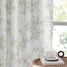 PONY DANCE Bloemen gordijnen voor woonkamer, Semi transparante linnen gordijnen met botanische wijnstokprint, Achtersteun & stangzak privacy natuurlijke home decor, 2 panelen, B132 x L245 cm, Saliegroen
