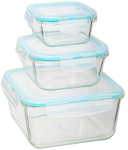 5Five Glas GM Clipeat Container Set   3 stuks, 21 x 21 x 10 cm, Transparant