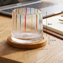 Handgeschilderde gestreepte stressverlichtingsmok met draaibare houten basis, ideaal voor whiskey, matcha en frisdrank, 11,5 x 11,5 x 11 cm, kleurrijk