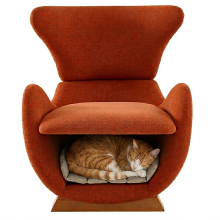 URBAN MEUBLE designer loungestoel met walvishaai look, baksteenrode stof, 66 x 69 x 76 cm