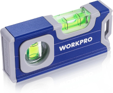 WORKPRO magnetische waterpas 115 mm, mini waterpas met 2 niveaus 90°/180°, magnetische waterpas met ophanggat, aluminiumlegering, sterke magneet, groefontwerp, voor metingen