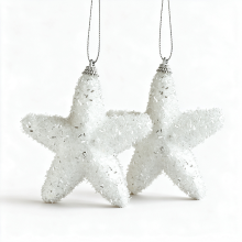 2 Stuks witte sterren hangdecoratie met vloktjes, hangdecoratie voor kerstboom, verzamelaarscadeau, decoratie voor buiten, tuin, hek en terras