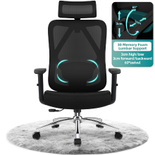 GTIMEX ergonomische bureaustoel met 3D foam lendensteun, kantelfunctie tot 135°, draagvermogen tot 200 kg, ademende mesh, in hoogte verstelbare directiestoel