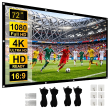 XBJ 72 inch projectiescherm 16:9 opvouwbaar kreukvrij scherm 160° brede kijkhoek dubbelzijdige projectie extra lange touwen & haken voor eenvoudige installatie