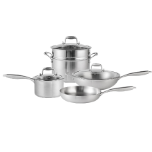 PURE COOK 4 delige set kookgerei van 3 laags roestvrij staal – 34 cm wok van 316 roestvrij staal, 18 cm melkpan van 304 roestvrij staal (met deksel), 24 cm stoompan & soeppan van 304 roestvrij staal (met deksel en stoommandje), 28 cm koekenpan van 304 roe