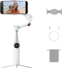 Insta360 Flow 2 Pro bundel ijswit   opvouwbare AI telefoonstabilisator, volgen in meer dan 200 apps met Apple DockKit, 360º panoramisch volgen, geïntegreerd statief/selfiestick, afstandsbediening, schijnwerper