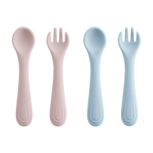 Bc Babycare Silicone Fork and Spoon 4 Pieces, BPA Free Pink + Blue