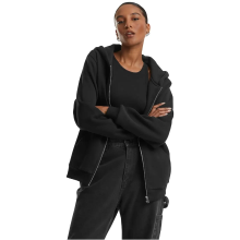 Urban Classics dames pluizig capuchonvest met rits van sweatstof en fleece   capuchonvesten met doorlopende rits zwart 3XL