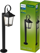 Philips Buzzard Sokkellamp   Buitenverlichting   E27 fitting   Weerbestendig: IP44   Zwart   Hoogwaardig Aluminium en Glas   Klassiek ontwerp